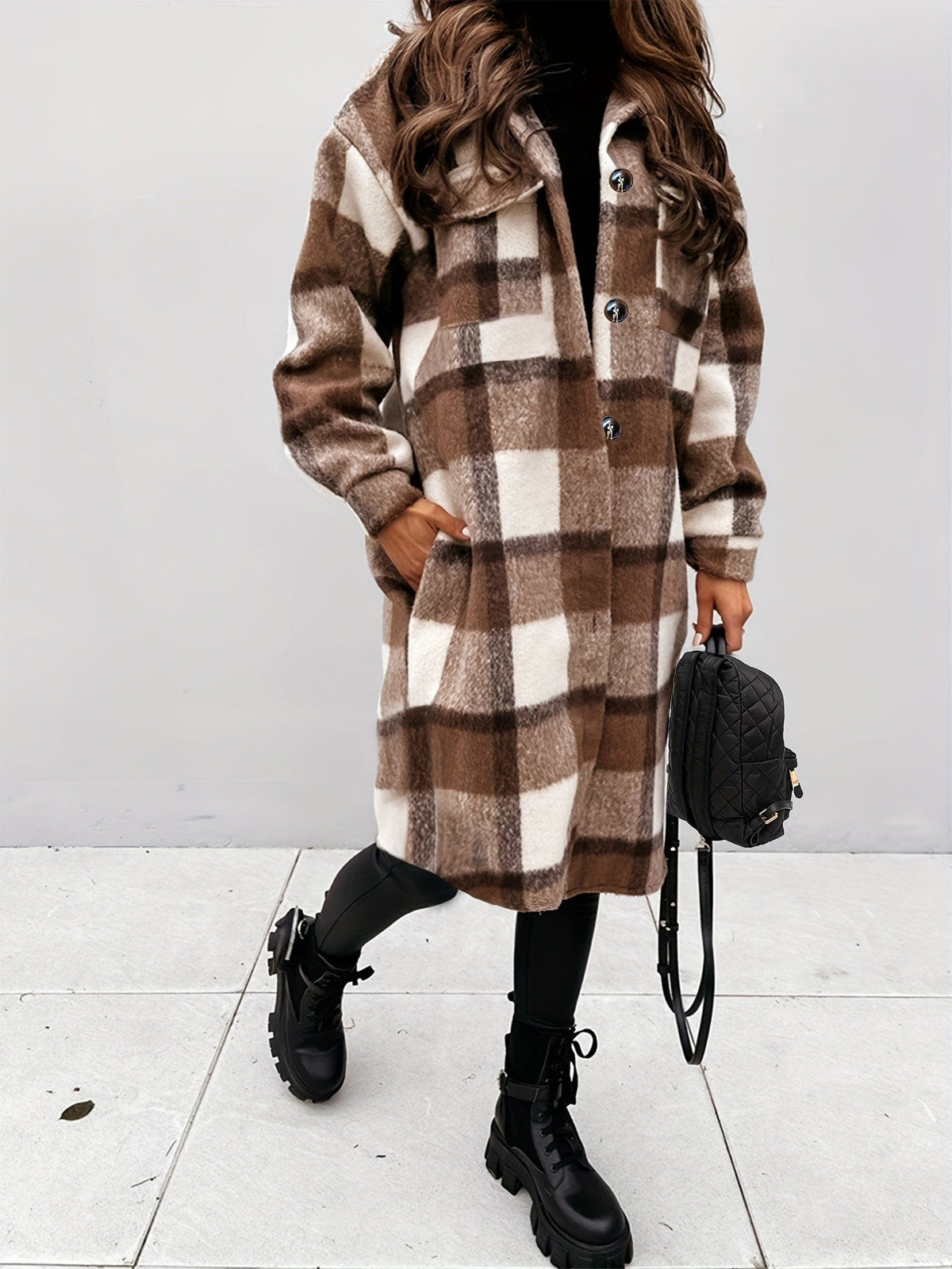 Warm Plaid Overcoat for Plus Size Women