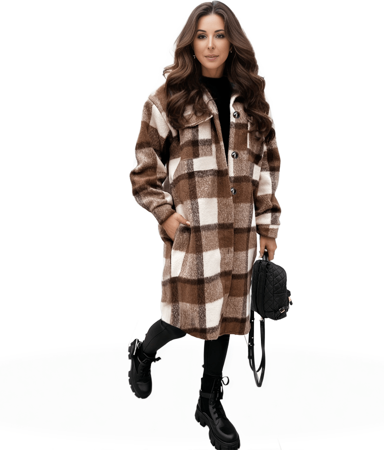 Plus Size Long Sleeve Plaid Coat