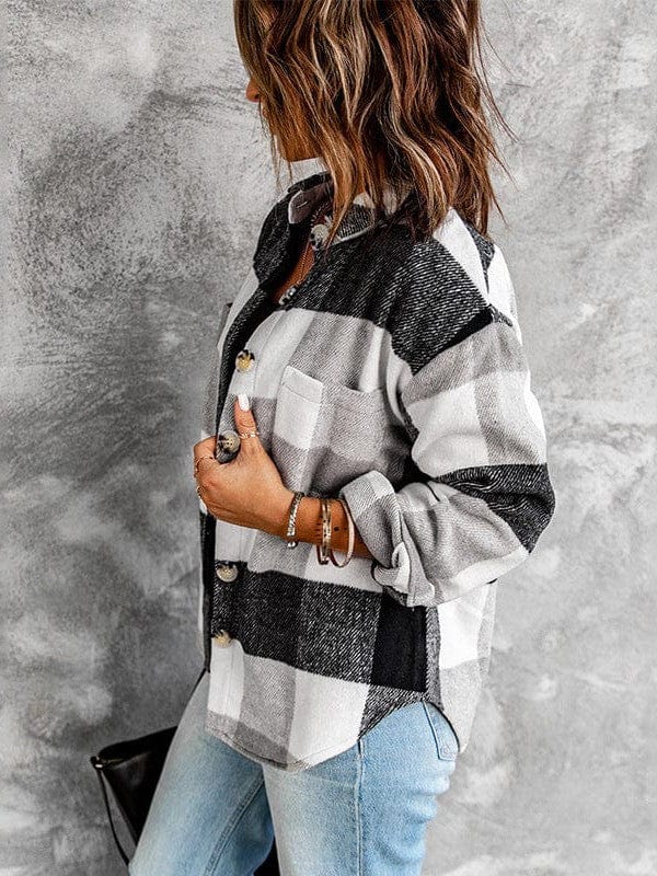 Plus Size Long Sleeve Plaid Coat
