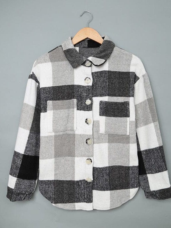 Plus Size Long Sleeve Plaid Coat