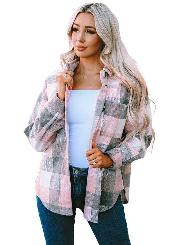 Plus Size Long Sleeve Plaid Coat