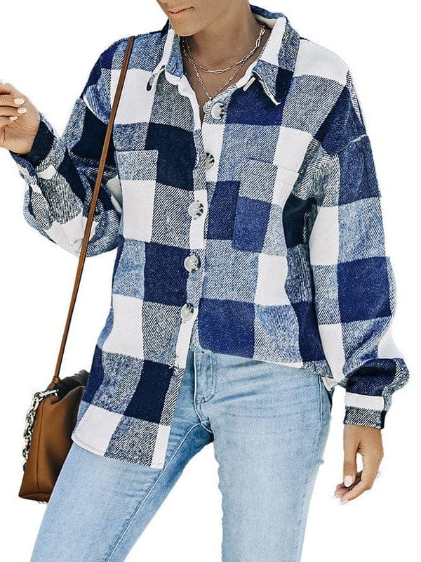 Plus Size Long Sleeve Plaid Coat