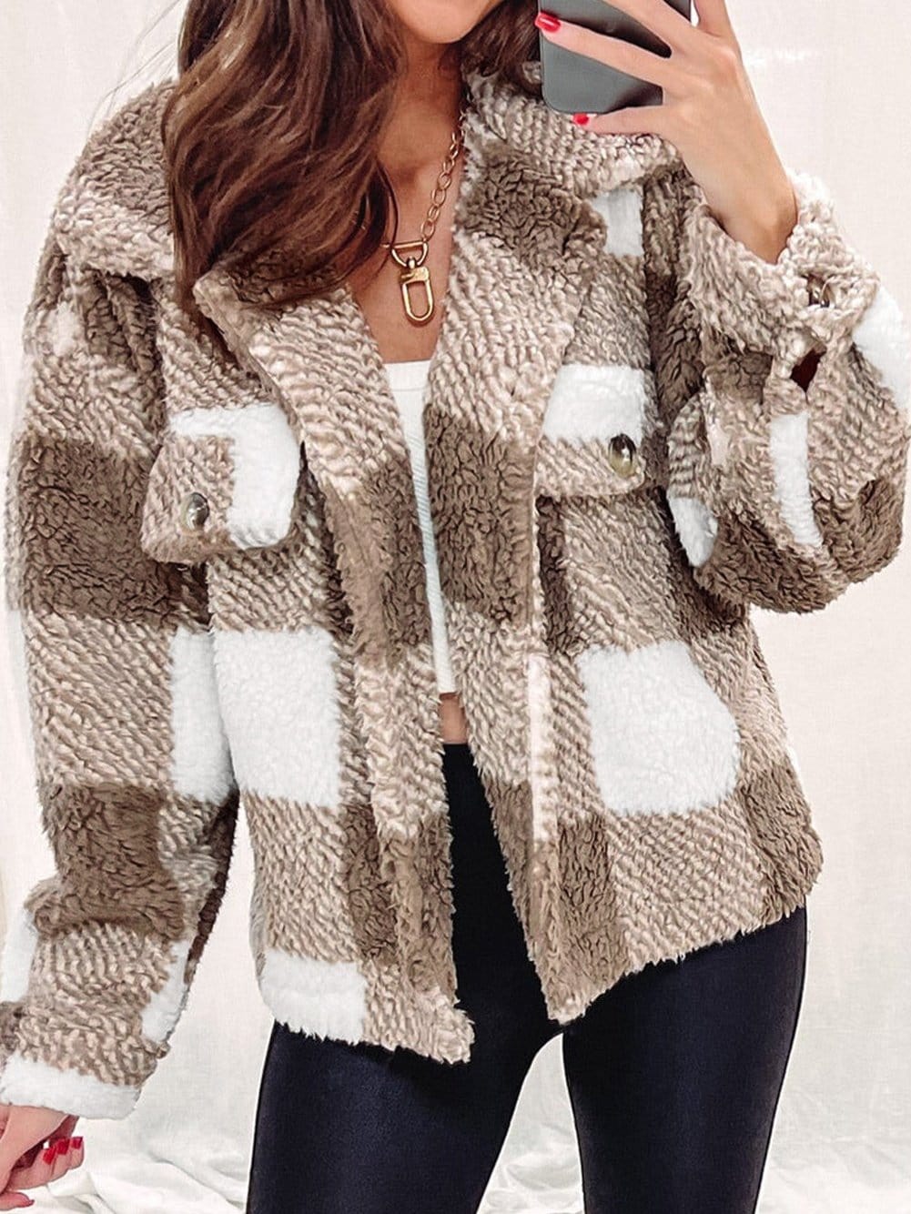 Warm Winter Sherpa Coat with Pockets