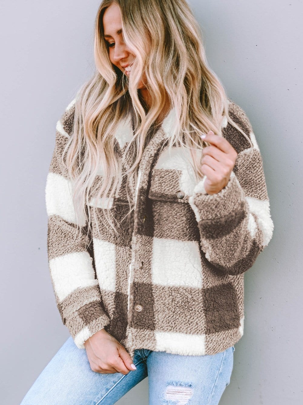 Warm Winter Sherpa Coat with Pockets