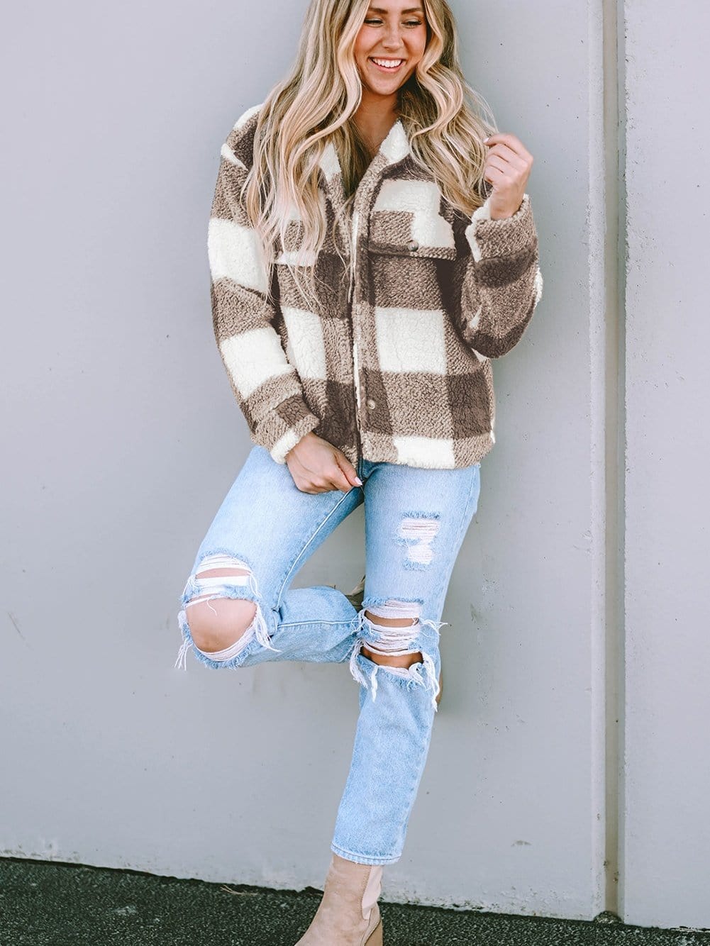Warm Winter Sherpa Coat with Pockets