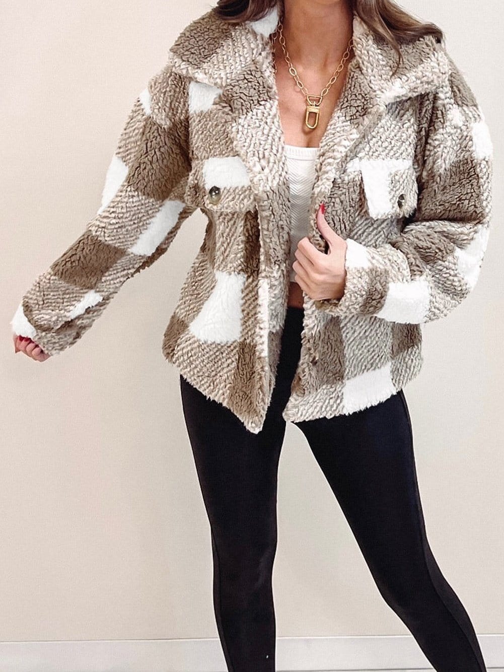 Warm Winter Sherpa Coat with Pockets