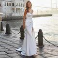 Sexy Boho V-Neck Mermaid Wedding Dress – Pleated Side Split Design, Custom Made
