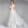 3D Floral Lace Appliqué V-Neck Backless A-Line Tulle Wedding Dress – Ethereal & Romantic, Custom Made