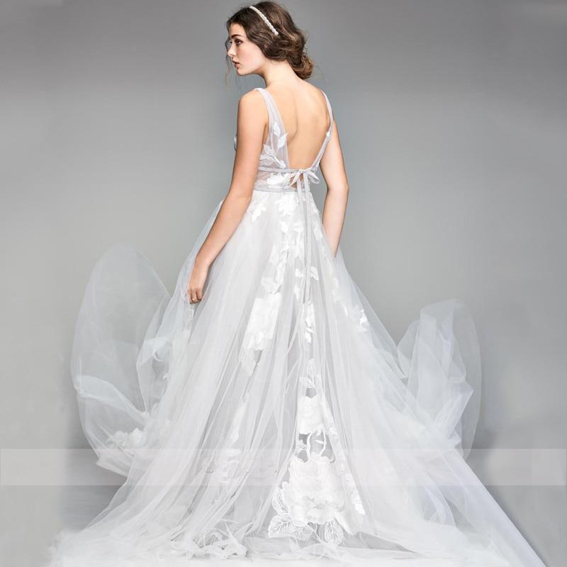 3D Floral Lace Appliqué V-Neck Backless A-Line Tulle Wedding Dress – Ethereal & Romantic, Custom Made