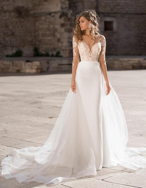 Mermaid Long Sleeve Beach Wedding Dress – Elegant Slim Fit, Custom Made