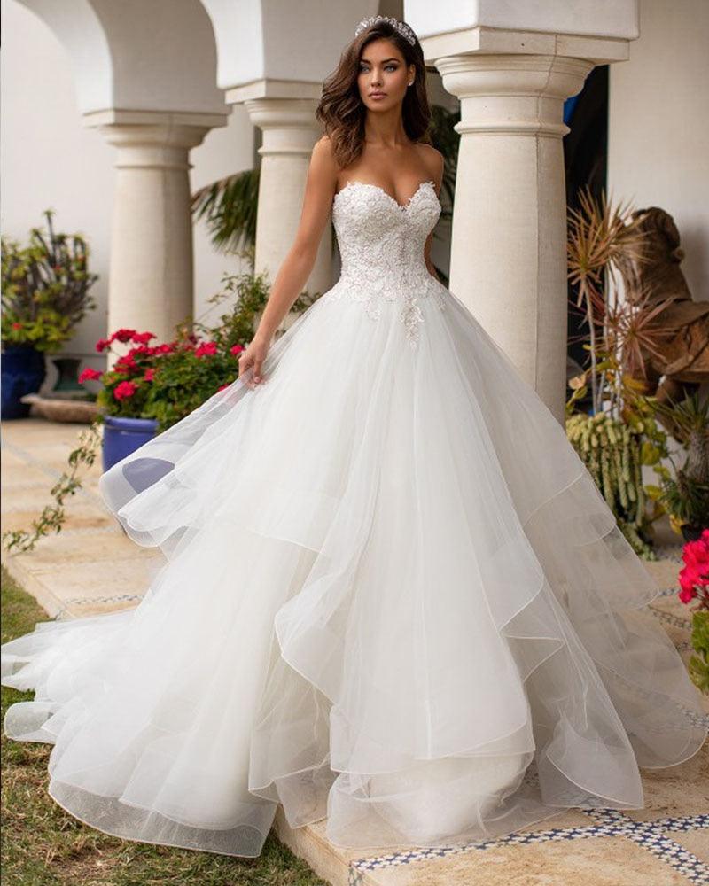 Backless Princess Wedding Dress – Sequined & Beaded Bodice Luxury Bridal Gown, Custom Made