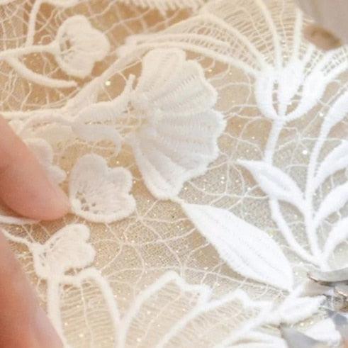 Plus Size A-Line Wedding Dress – Deep V-Neck Lace, Beading & Appliqués, Custom Made