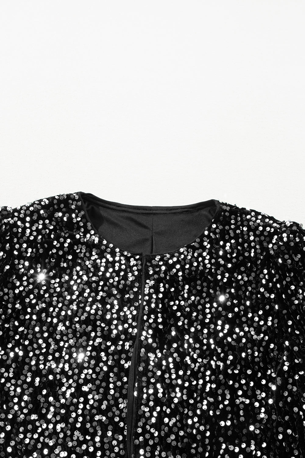Women's Sequined Open-Front Cropped Jacket in Onyx Black