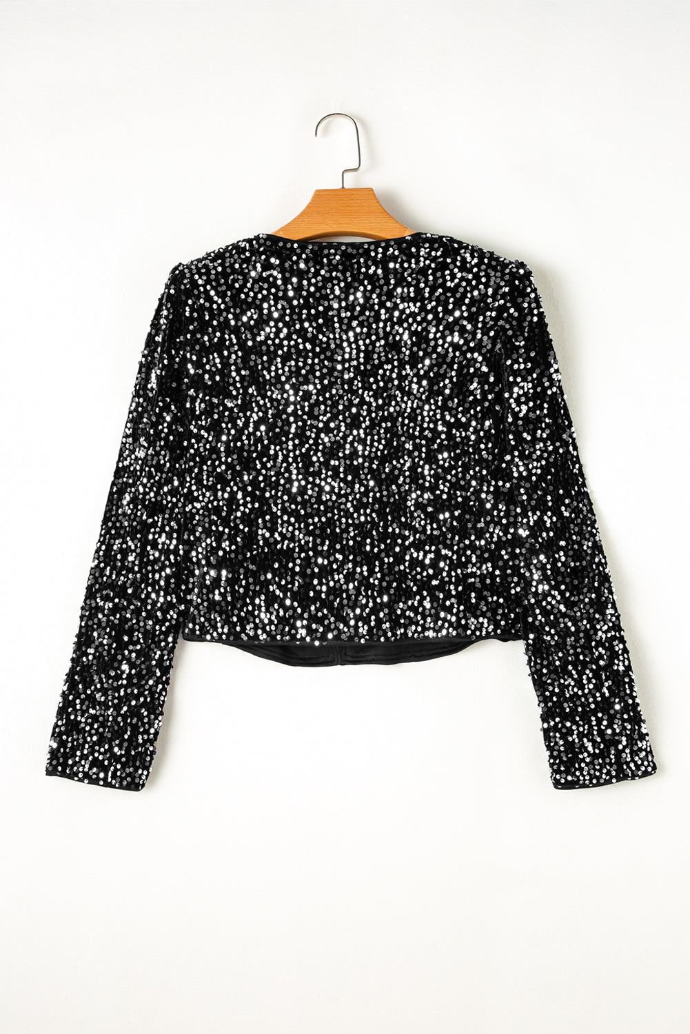Women's Sequined Open-Front Cropped Jacket in Onyx Black
