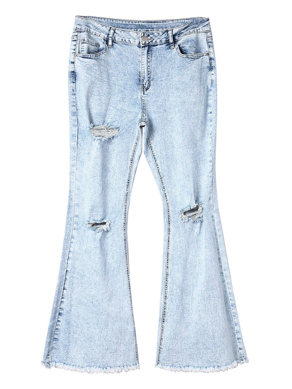 Women's Acid Wash Distressed High-Rise Flare Jeans