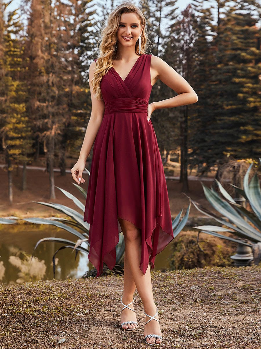 Chic V Neck A-Line Chiffon Bridesmaid Dress with Zipper Closure