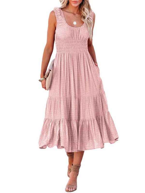Sling Belted Striped Sleeveless Dress