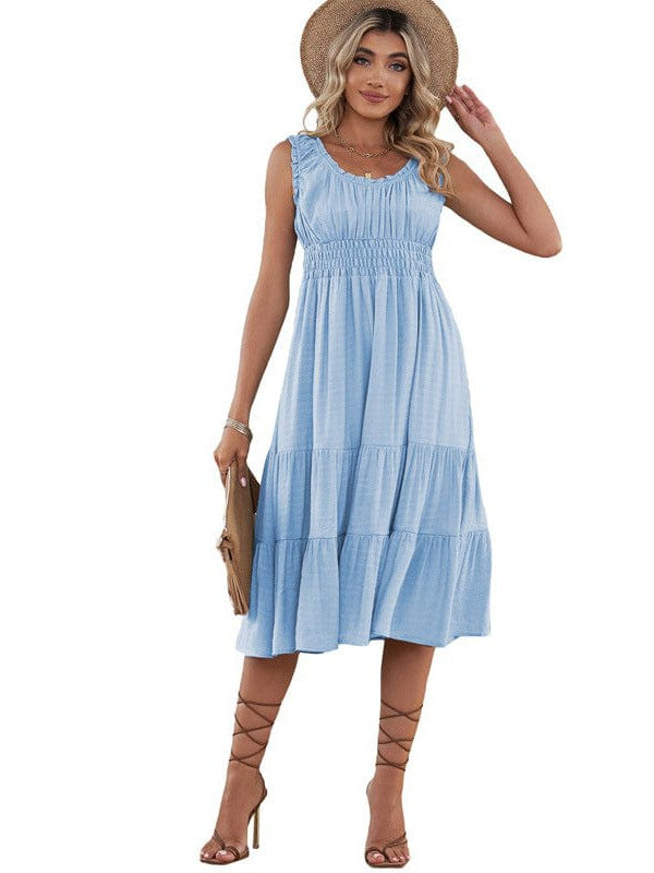 Sling Belted Striped Sleeveless Dress