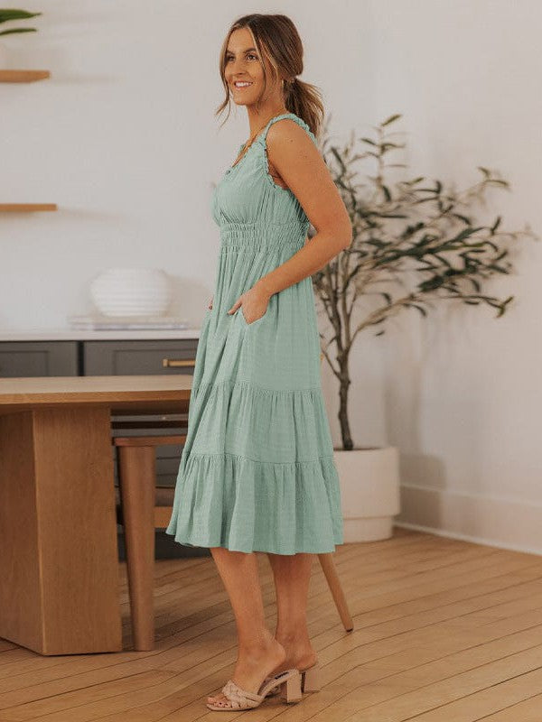 Sling Belted Striped Sleeveless Dress