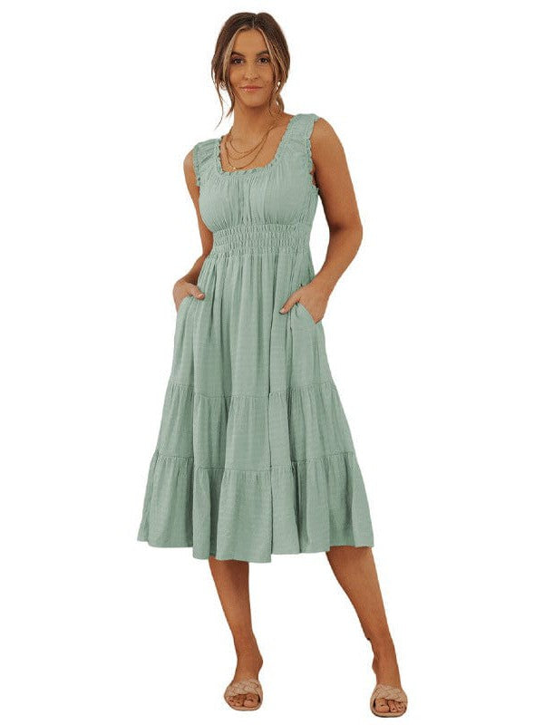 Sling Belted Striped Sleeveless Dress