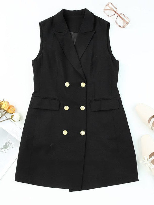 Sophisticated Sleeveless Double-Breasted Women'S Suit Skirt With V-Neck