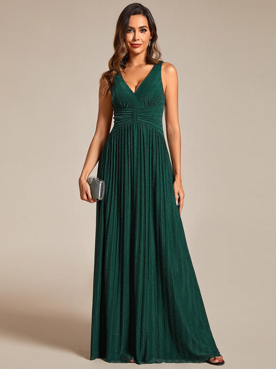 Sparkling Sleeveless Pleated Empire Waist A-Line Formal Evening Dress