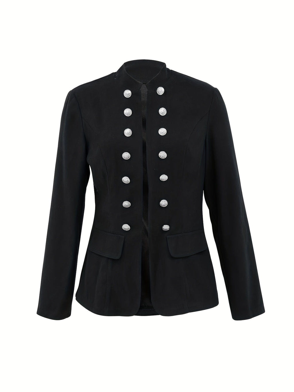 Women's Tailored Military-Style Open-Front Jacket in Black