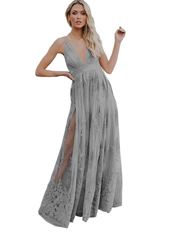 Stylish Low V-Neck Chiffon Suspender Dress With Beautiful Back