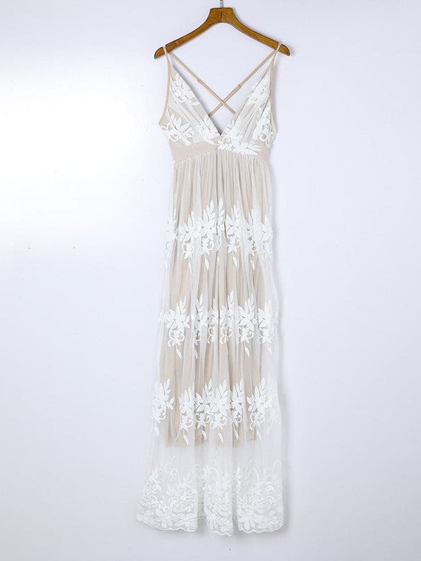 Stylish Low V-Neck Chiffon Suspender Dress With Beautiful Back