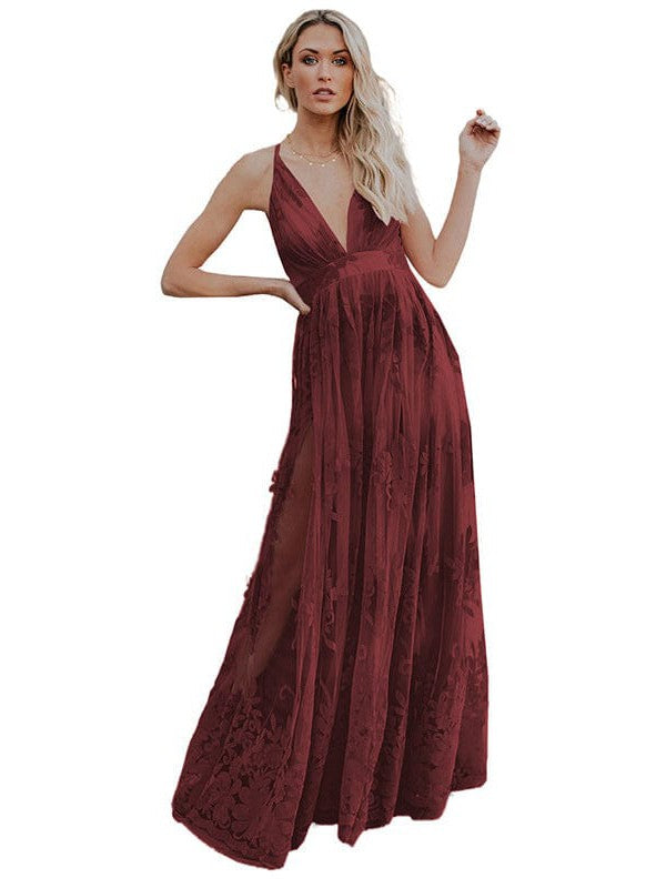 Stylish Low V-Neck Chiffon Suspender Dress With Beautiful Back