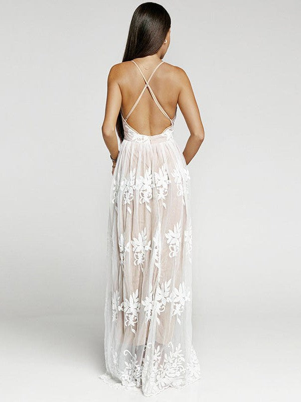 Stylish Low V-Neck Chiffon Suspender Dress With Beautiful Back