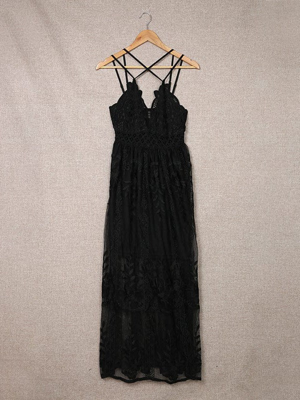 Sultry Lace Backless Long Dress With Sexy Suspender Straps