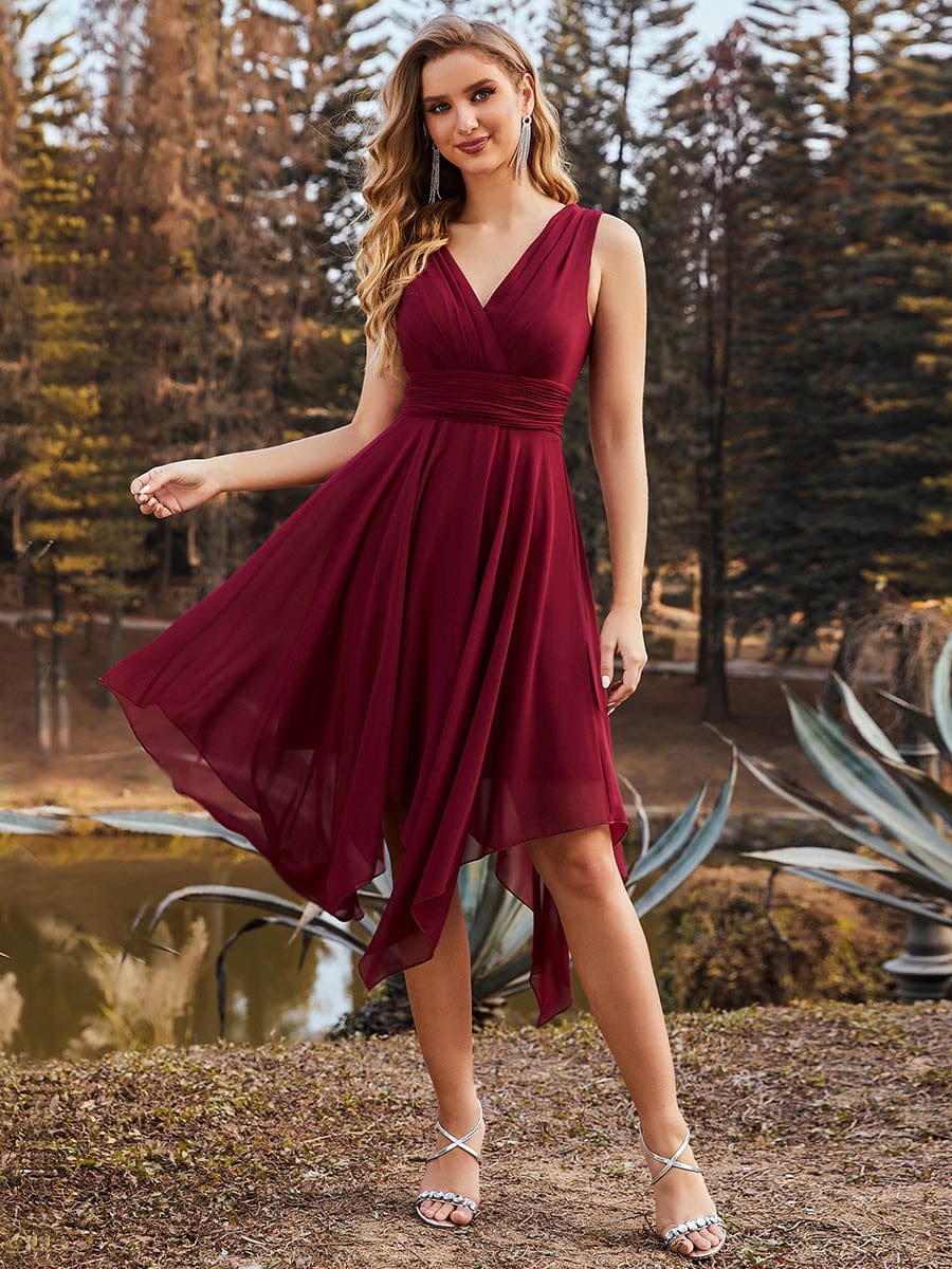 V Neck A-line Chiffon Bridesmaid Dress