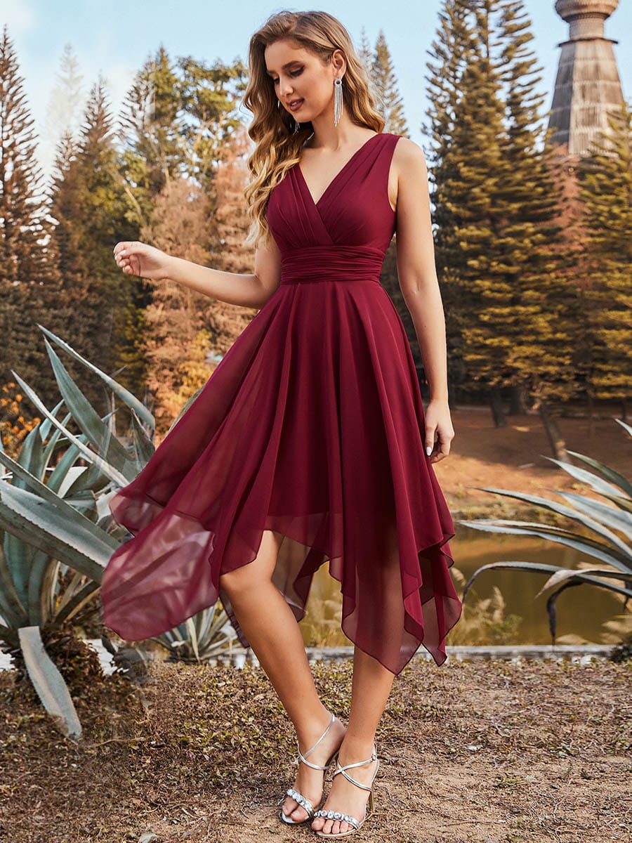 V Neck A-line Chiffon Bridesmaid Dress
