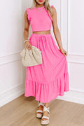 Vibrant Women's Bohemian Maxi Skirt Set - Flowy Two-Piece Outfit for Comfortable Summer Style and Effortless Elegance