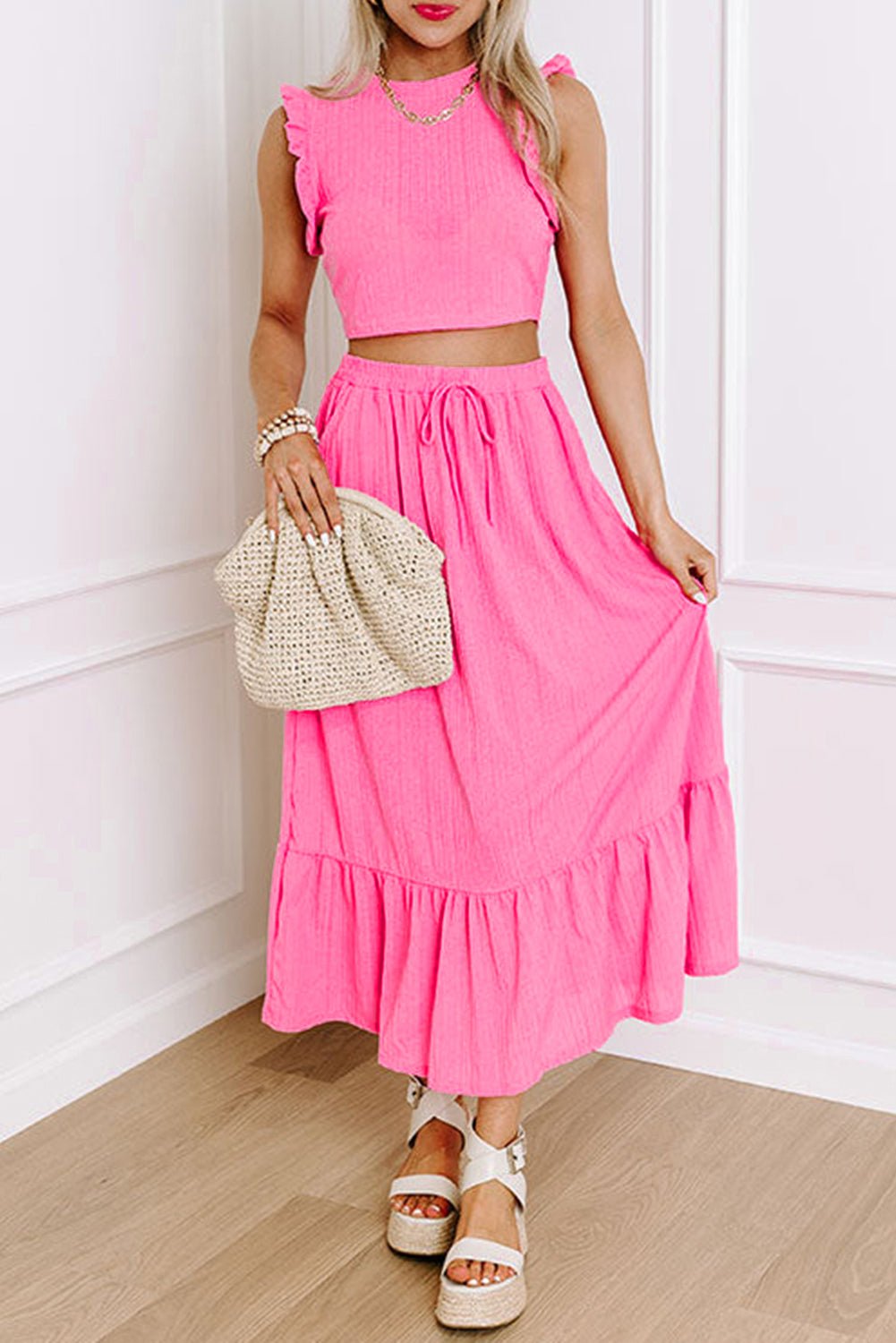 Vibrant Women's Bohemian Maxi Skirt Set - Flowy Two-Piece Outfit for Comfortable Summer Style and Effortless Elegance