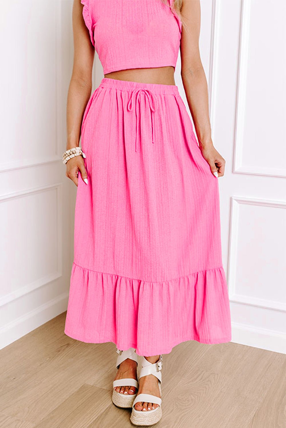 Vibrant Women's Bohemian Maxi Skirt Set - Flowy Two-Piece Outfit for Comfortable Summer Style and Effortless Elegance