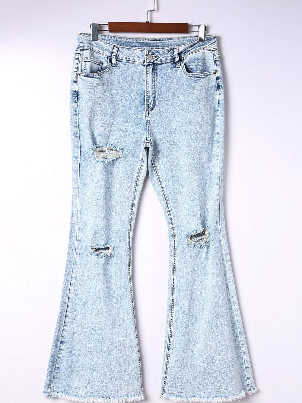 Women's Acid Wash Distressed High-Rise Flare Jeans