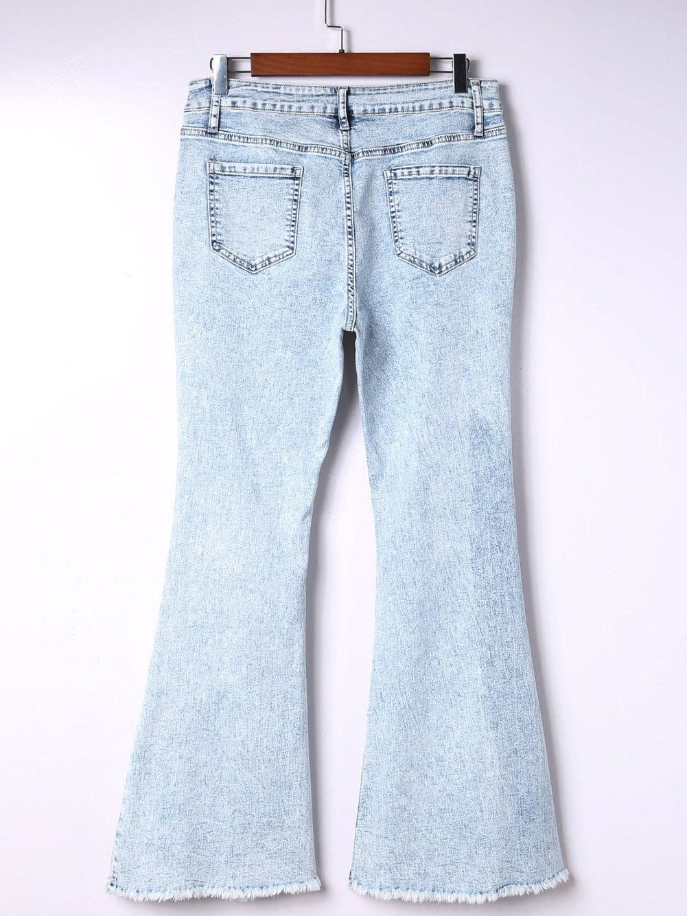 Women's Acid Wash Distressed High-Rise Flare Jeans