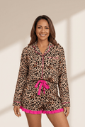 Viscose Leopard Print Long Sleeve Shirt & Ruffle Shorts Set