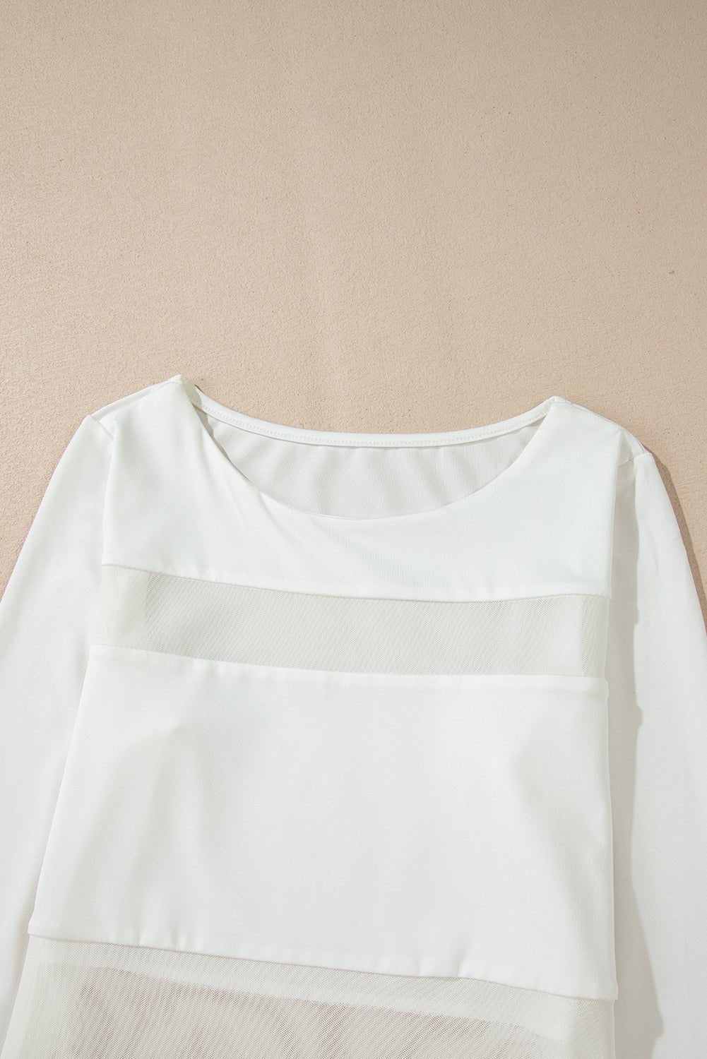 Women's White Mesh Panel Long Sleeve Bodysuit with Patchwork