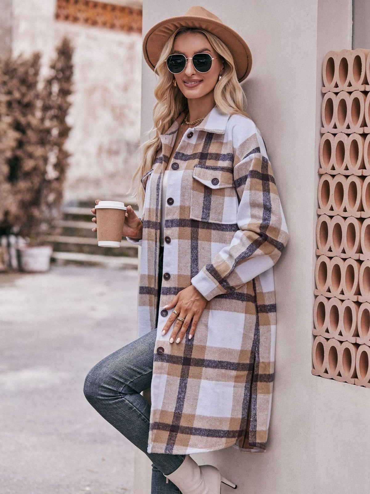 Women's casual flannel plaid shirt long coat