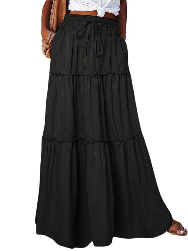 Women's Elegant Pleated Chiffon Long Skirt With Ruffle Hem
