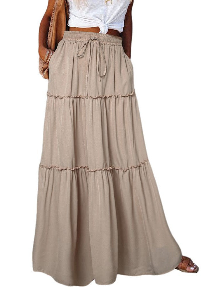 Women's Elegant Pleated Chiffon Long Skirt With Ruffle Hem