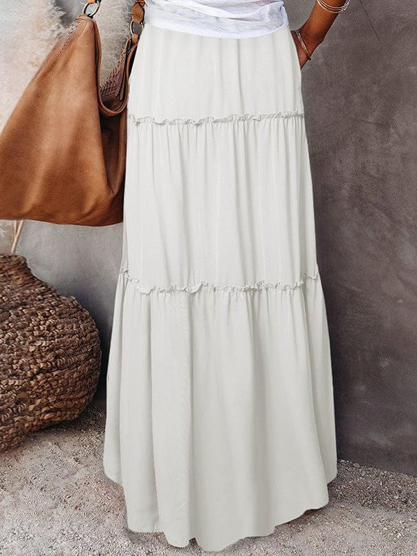 Women's Elegant Pleated Chiffon Long Skirt With Ruffle Hem