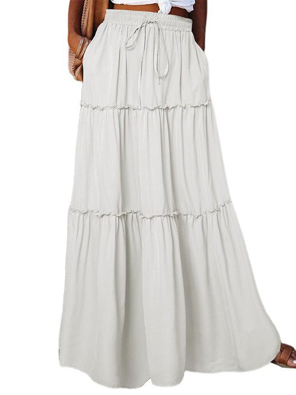 Women's Elegant Pleated Chiffon Long Skirt With Ruffle Hem