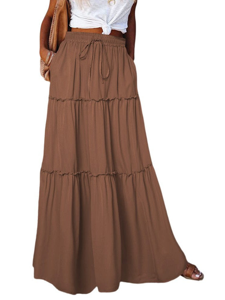 Women's Elegant Pleated Chiffon Long Skirt With Ruffle Hem