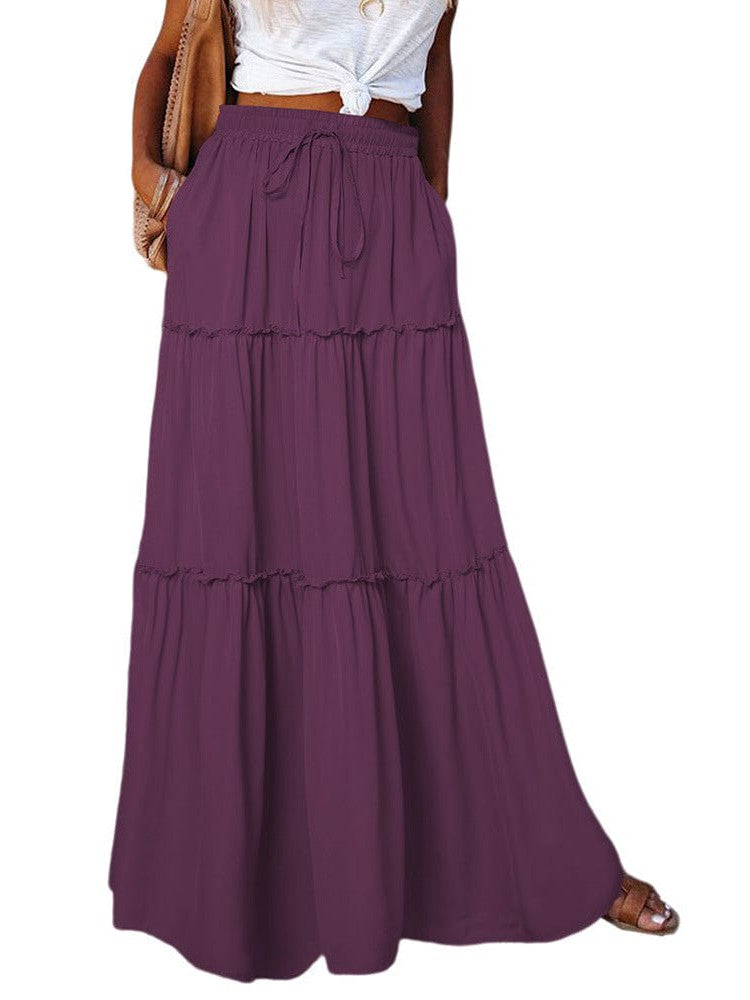 Women's Elegant Pleated Chiffon Long Skirt With Ruffle Hem