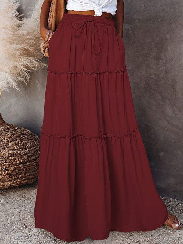 Women's Elegant Pleated Chiffon Long Skirt With Ruffle Hem