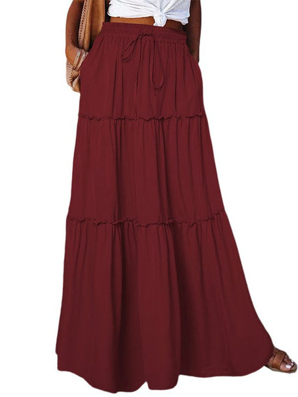 Women's Elegant Pleated Chiffon Long Skirt With Ruffle Hem